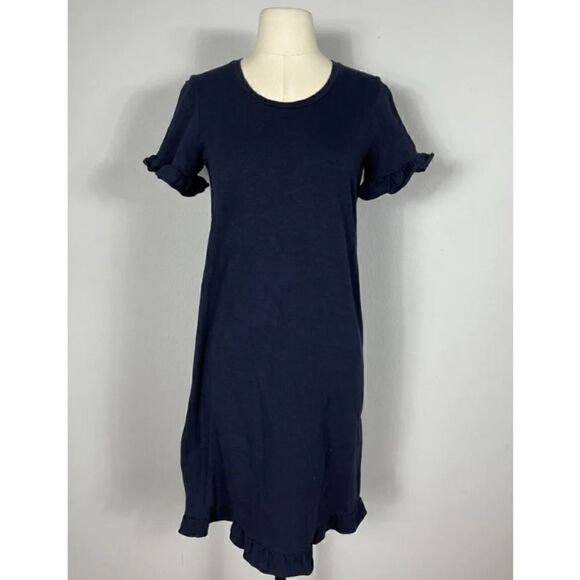 Boden Cotton Ruffle Hem Short Sleeve Scoopneck Navy Sz 2 - Picture 5 of 10